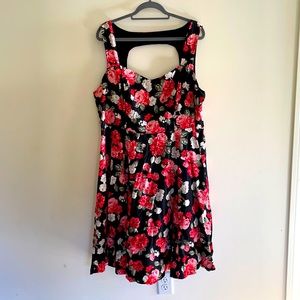 Floral Sleeveless Dress - Black and Red
